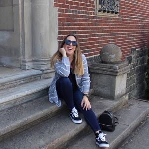 Juniors Plus Size Gray Stripe Long Hooded Cardigan